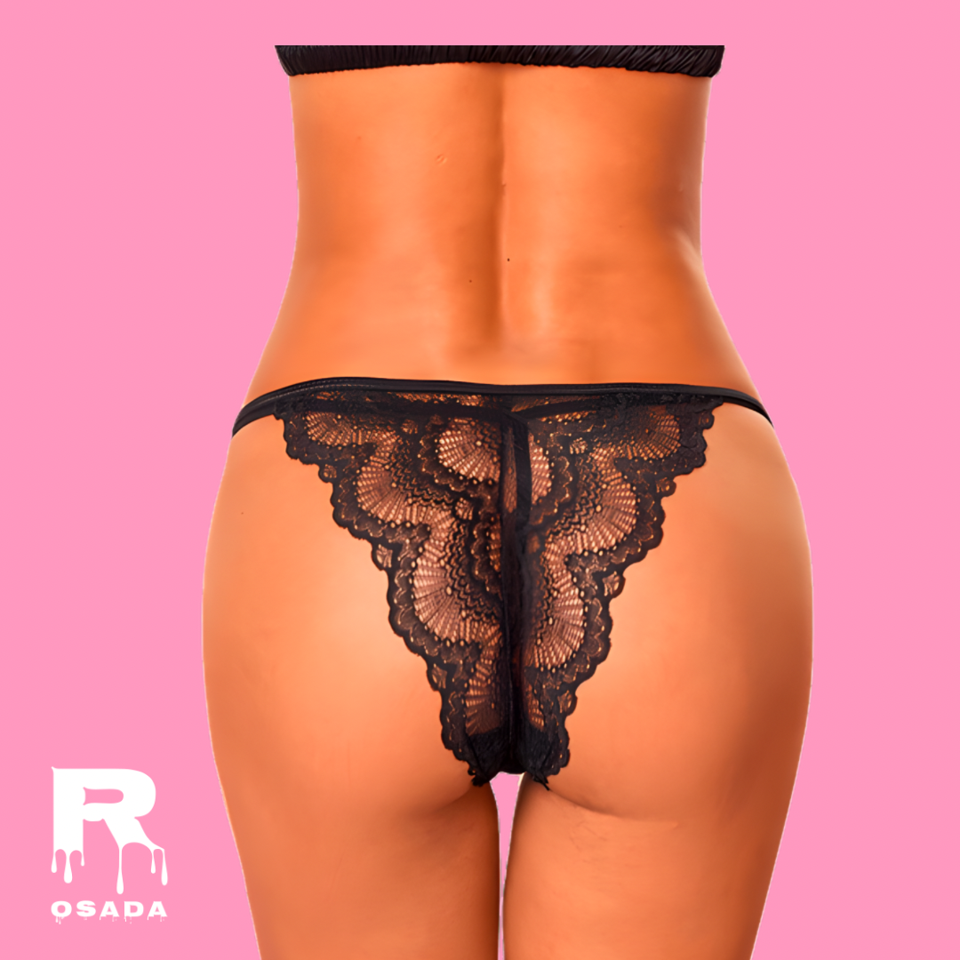 Tanga de Encaje Negro - Mariposa