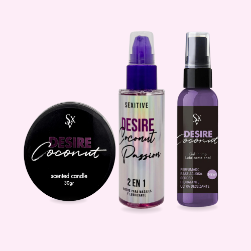 Pack Desire Coconut - Aceite/lubricante + lubricante anal + vale de masajes